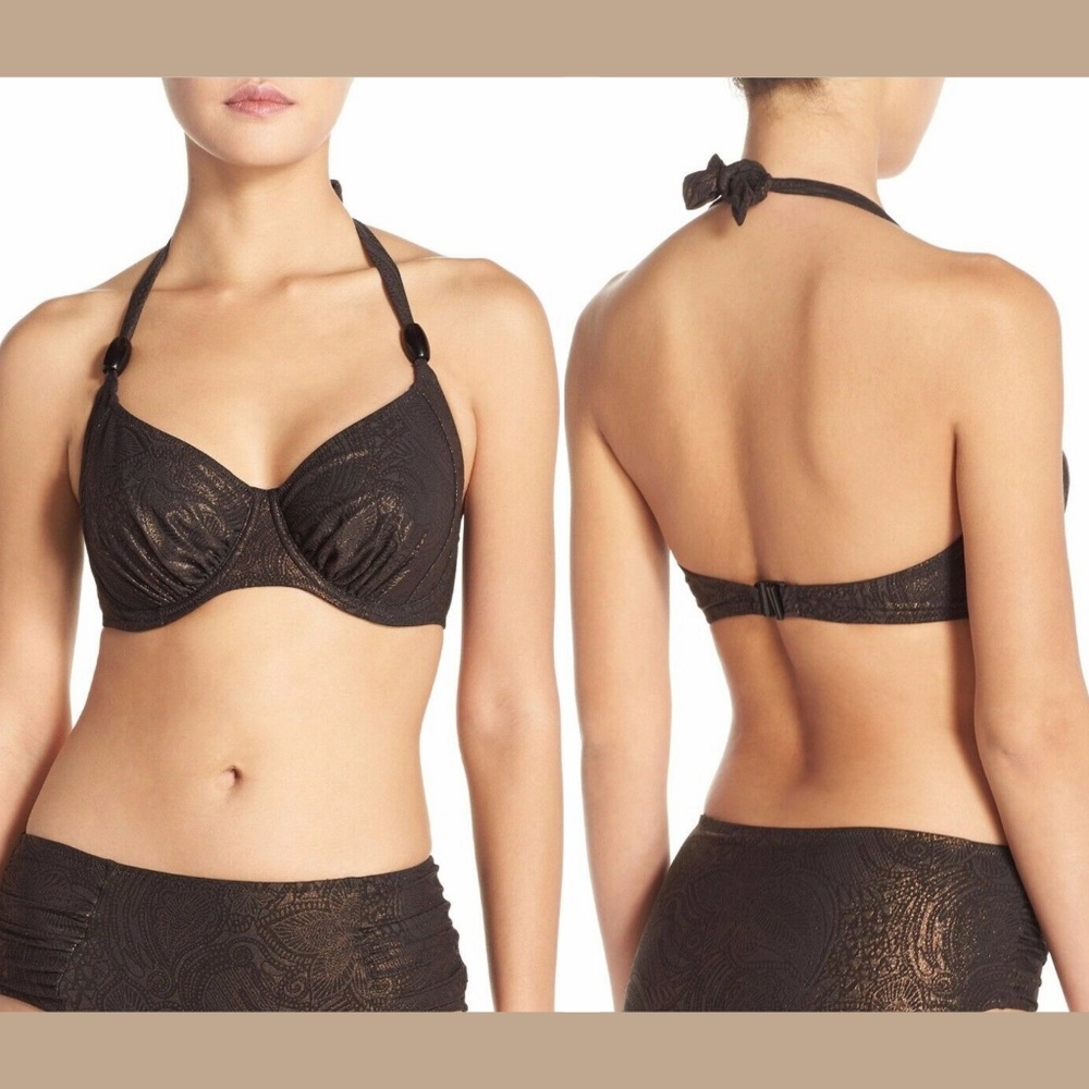 NWT Fantasie St. Barts Halter‎ Bikini Top in Brown [SZ US 30D ]